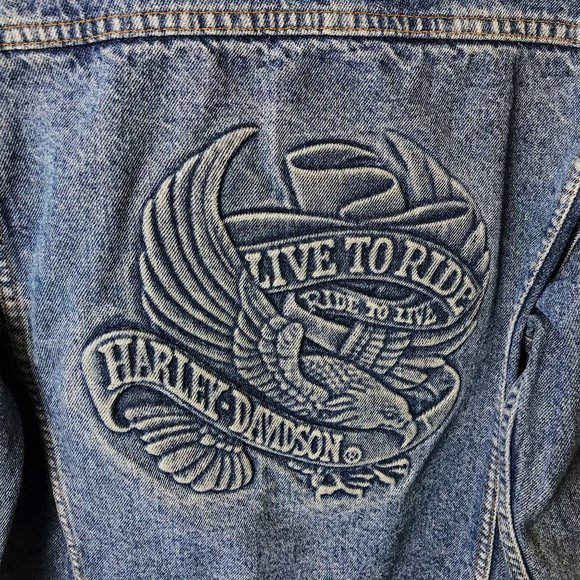 90s Vintage Harley Davidson Motorcycles Womens Medium Blue Denim Jacket Eagle M - Picture 10 of 16
